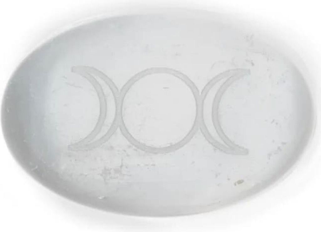 Selenit Stein mit Göttin Symbol -- 5.5x4x1.5cm