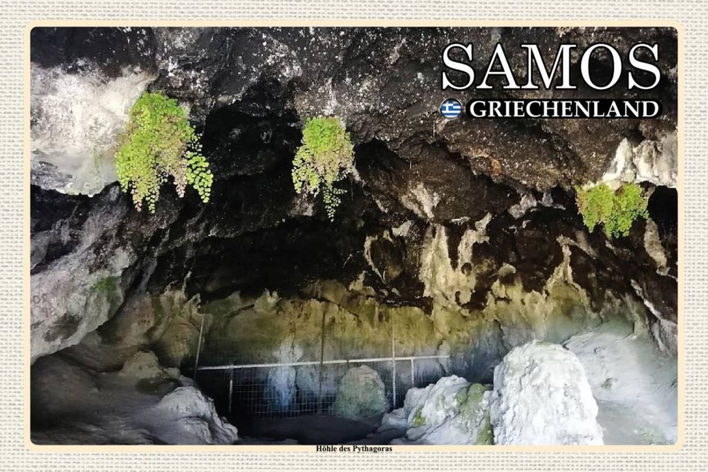 vianmo Holzschild 12x18 cm Samos Griechenland Höhle des Pythagoras Bildmotiv Reisemotiv Abenteuer Reisen