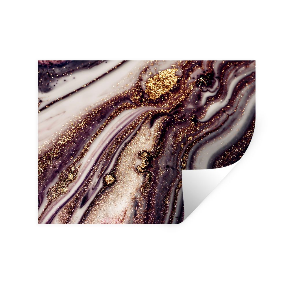 MuchoWow Wandtattoo Wandsticker Wandaufkleber Marmor - Rosa - Gold - Glitzer - Marmoroptik 160x120 cm Selbstklebend und Repositionierbar - Selbst...