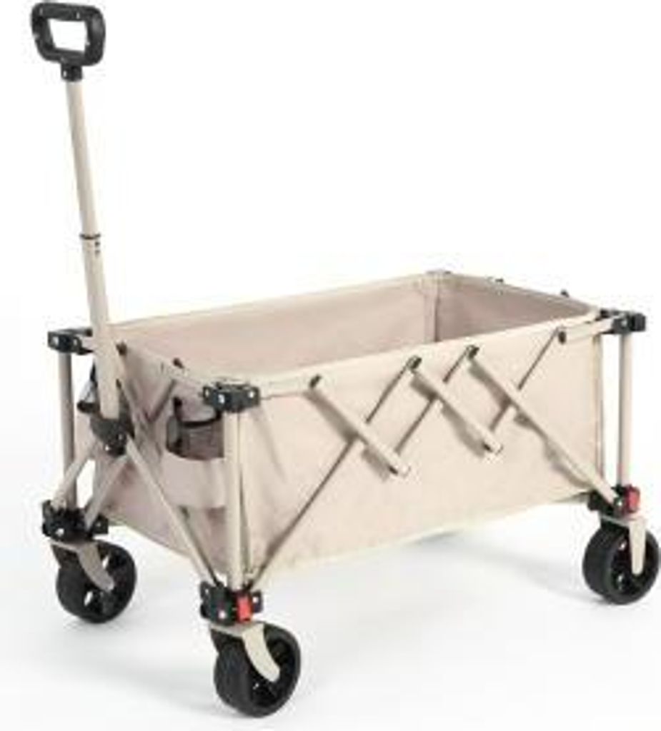 Faltwagen Carts Faltbarer Wagen mit All Terrain Raedern Schwerlast Gartenwagen mit Verstellbarem Griff 77x48x45 cm Beige