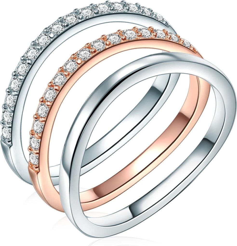 3er Set Ringe Sterlin Silber bi-Color Zirkonia weiß 54
