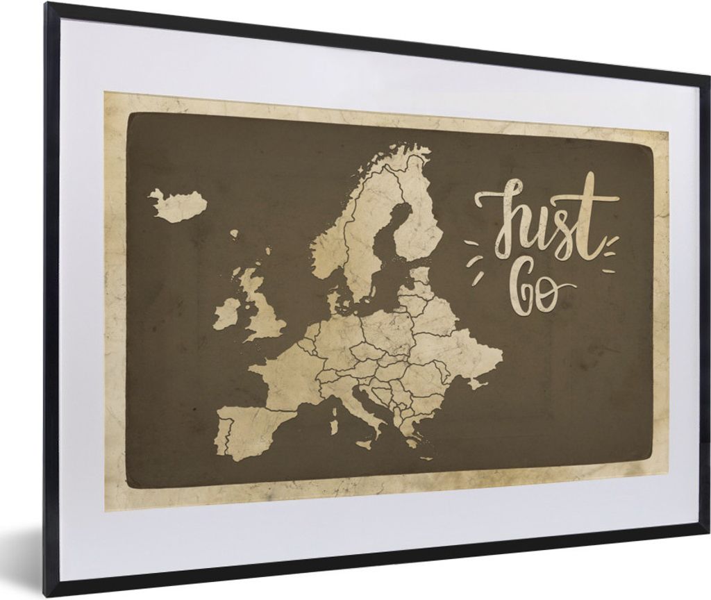 MuchoWow MuchoWow Gerahmtes Poster Karte - Europa - Zitat 60x40 cm - Poster mit zchwarzem Bilderrahmen - Schlafzimmer - Plakat in Rahmen - Drucken