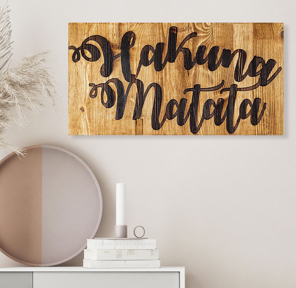Wallity, Hakuna Matata Motto, Wanddeko, Nussbaum, Holz, 30 x 58 x 3 cm