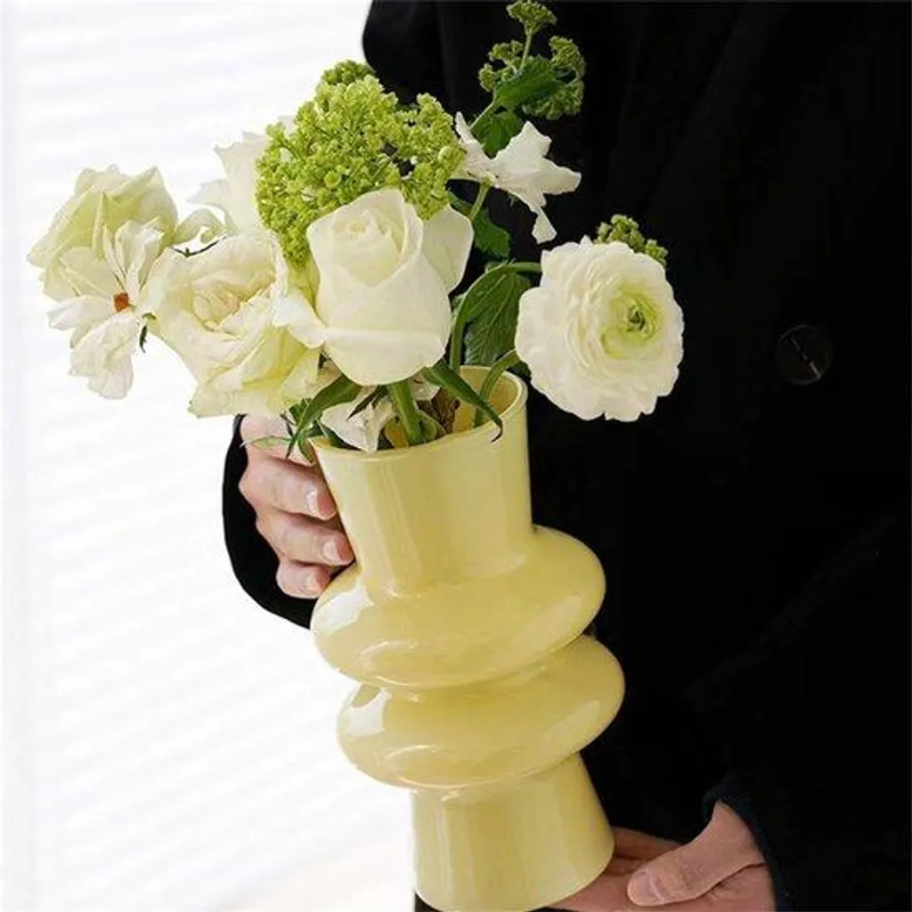 Vase en verre moderne 20 cm à 4 couches jaune - Décoration de table