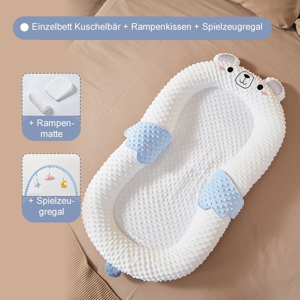 Baby Nestchen 3 in 1 Babynest 104x60cm bis zu 12 Monaten Babybett Reisebett Kokon Babynest Kuschelnest Nest mit Spielzeugregal
