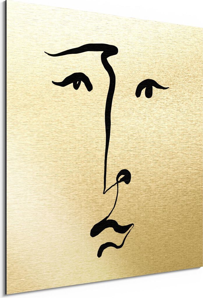 DEQORI Alu-Dibond Bild Gold 30x30 cm 'Linie trifft Ausdruck' Wandbild Metall dünn Design