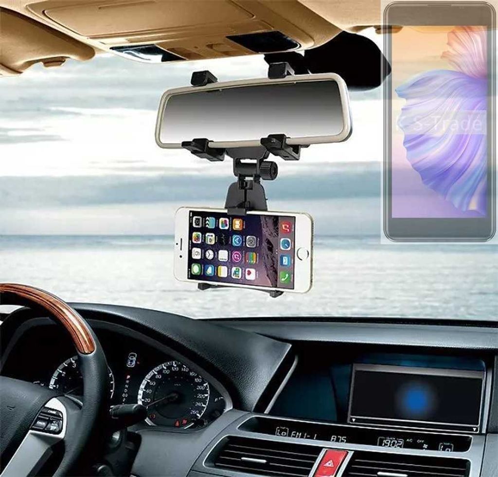 K-S-Trade Smartphone Halterung kompatibel mit Phonemax Q9 mini Rückspiegel Halterung schwarz Auto Halterung KFZ Halter