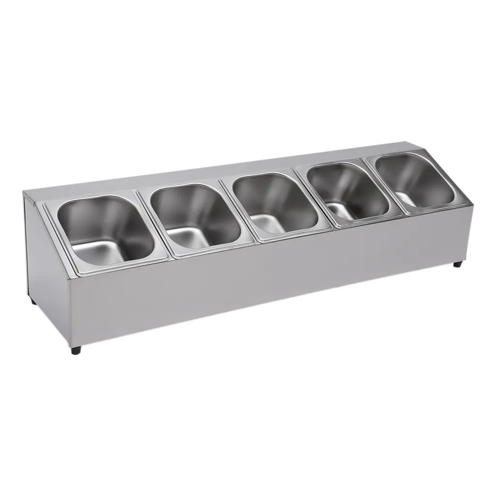 Organisateur de cuisine inox anti-rayures avec 5 bacs à épices et couvercles