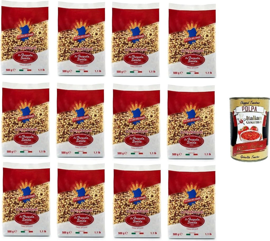 La Casa del Grano Fregola sarda media Mittlere sardische Fregola 12x500g + Italian Gourmet polpa 400g