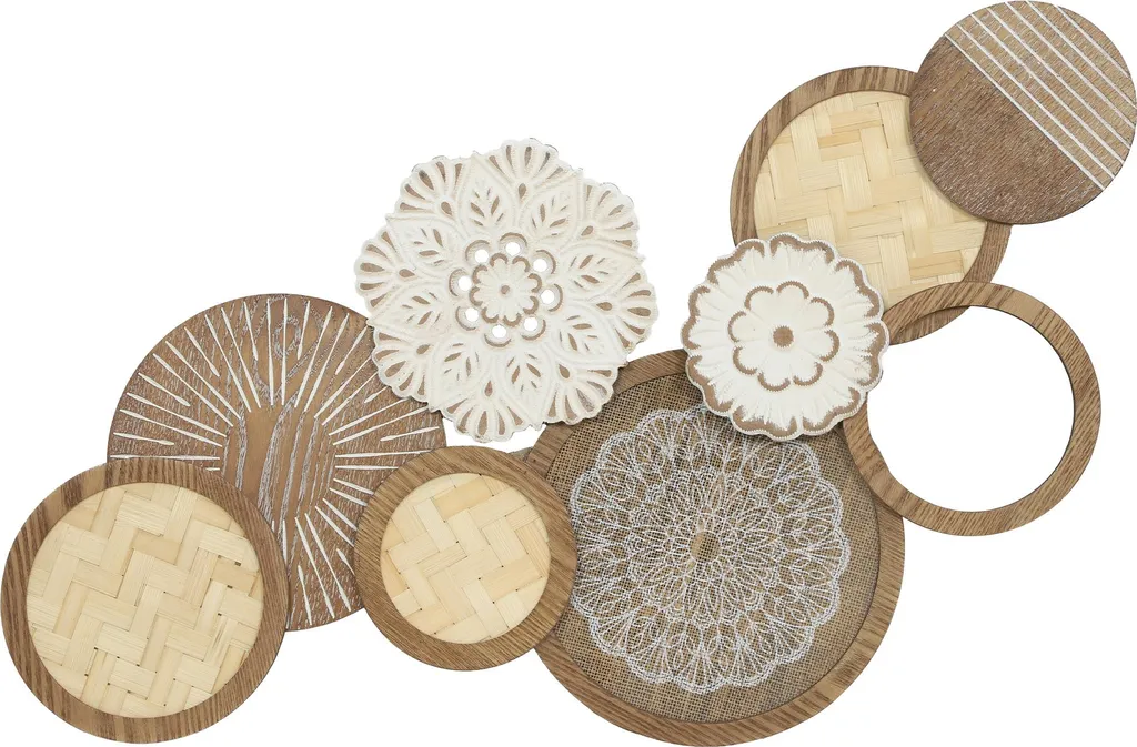 Décoration Murale Bois Moderne avec Disques Multiples Relief 84 cm