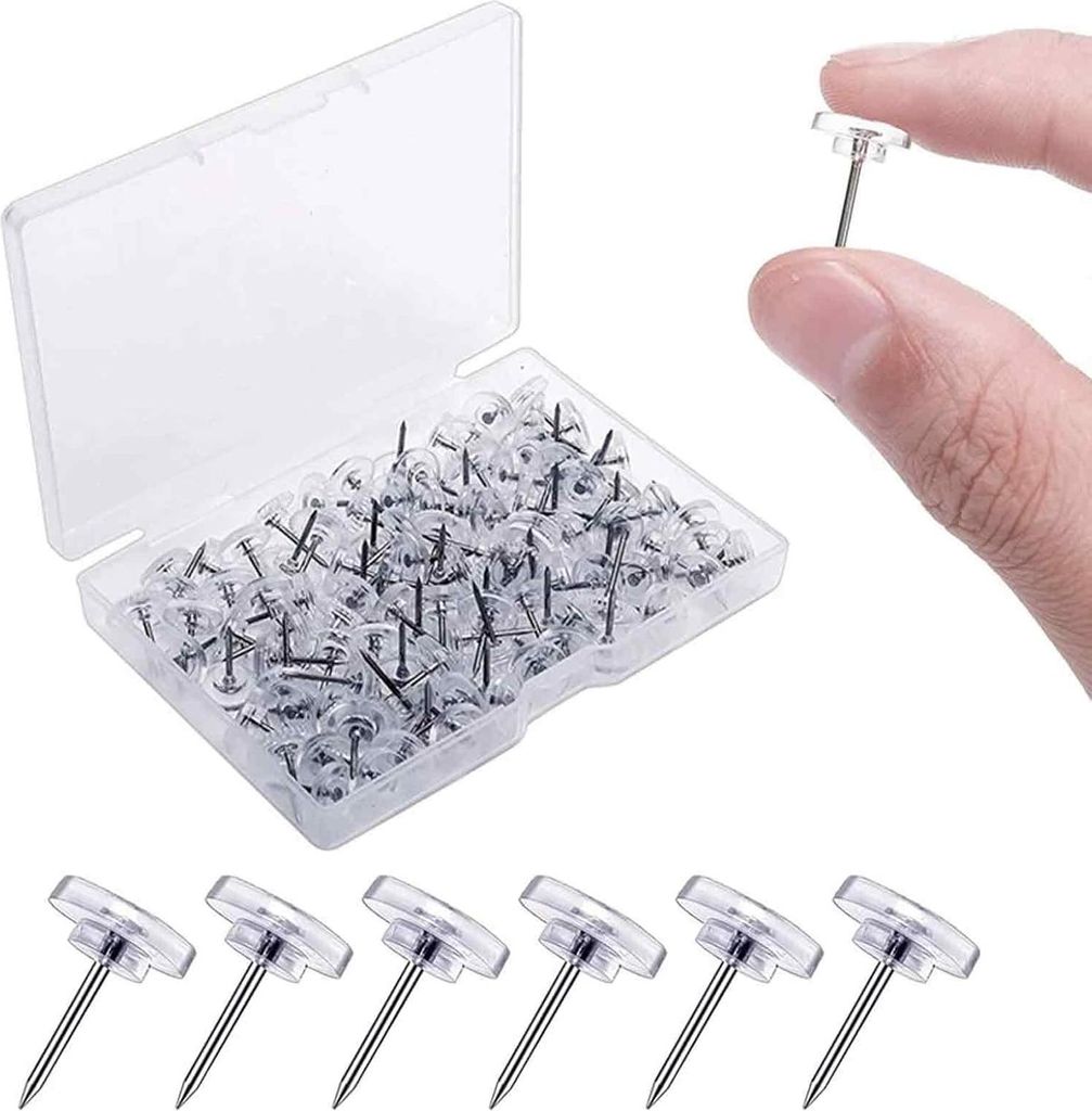 150 Stück Reiszwecken mit Kopf, Transparente Reißzwecken 16 mm, Weiße Stecknadeln mit Aufbewahrungsbox für DIY, Wandkarten, Pinnwand, Korktafeln