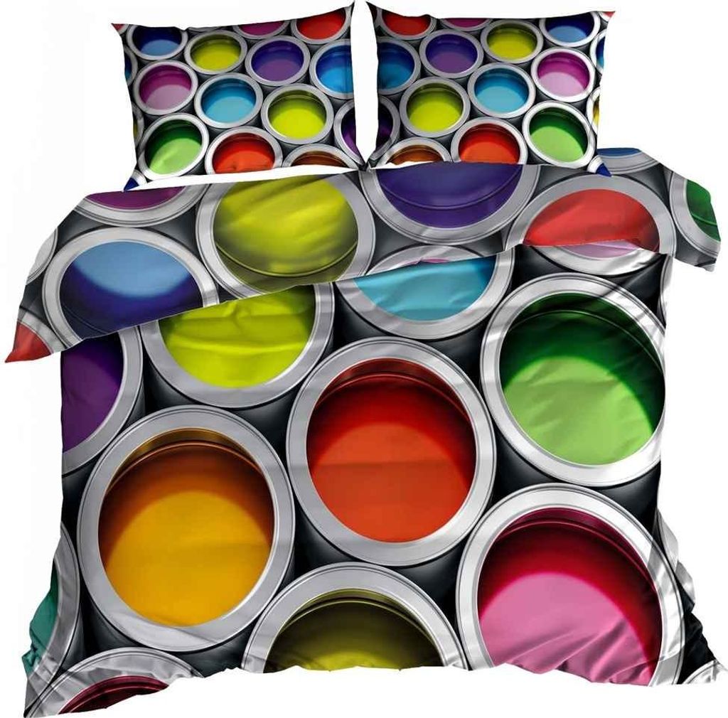 3D-Bettwäsche aus Baumwollsatin, 160 x 200 cm, FARBDOSEN