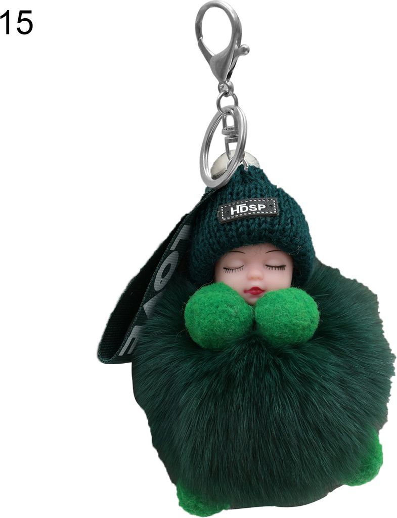 Puppen-Schlüsselanhänger, flauschiges schlafendes Baby, mehrfarbige Strickmütze, tragen Sie Baby-Schlüsselanhänger für Frauen-15
