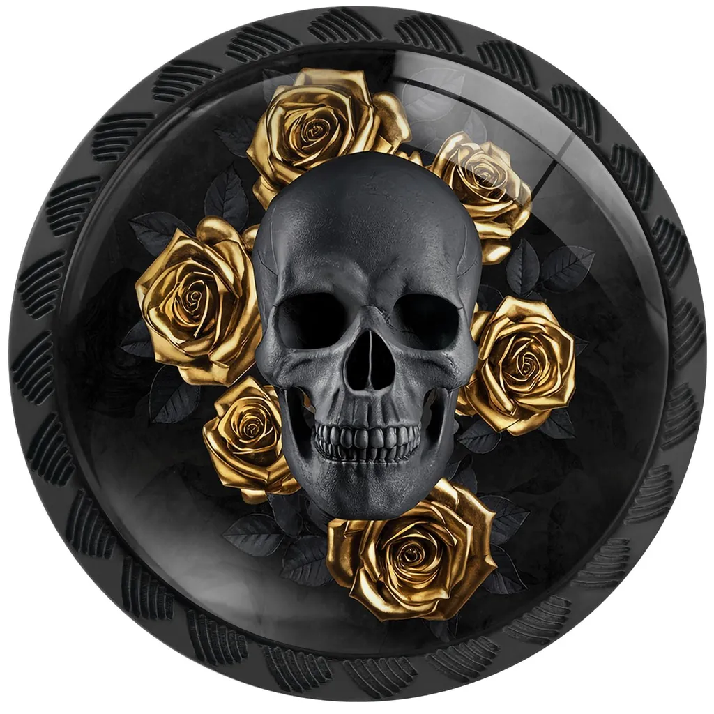 Boutons de tiroir ronds style gothique noir et or pour commode et meuble