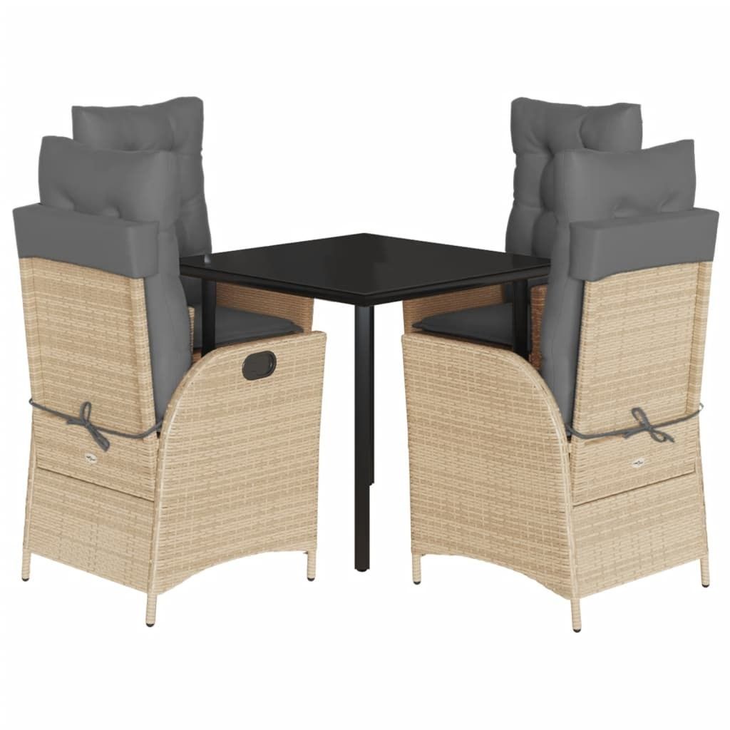 vidaXL 5-tlg. Garten-Essgruppe mit Kissen Beige Poly Rattan