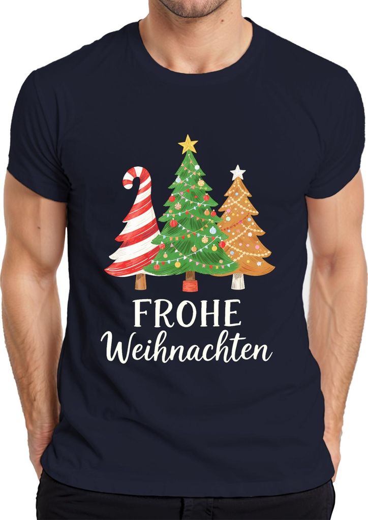 FROHE Weihnachten Weihnachtsbaum Tannenbaum Zuckerstange Lebkuche Herren T-Shirt, Navy, 3XL