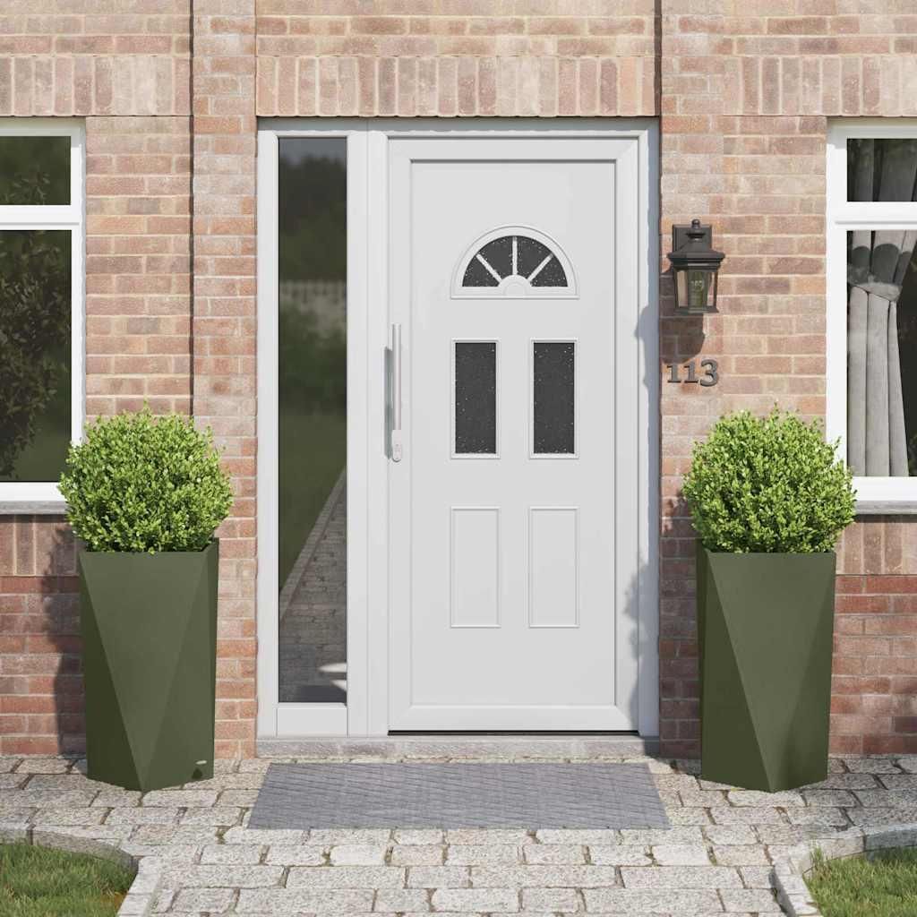 "Schlussverkauf" Pflanzkübel 2 Stück - Pflanzkasten für den Garten - Olive Grün 40x40x75 cm Stahl C13415