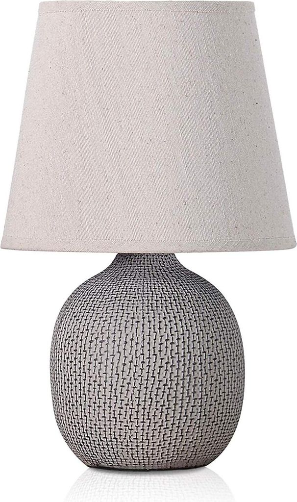 BRUBAKER Tischlampe Nachttischlampe - 28,5 cm - Braun/Beige - Keramik Lampenfuß mit Struktur - Baumwoll Schirm Beige