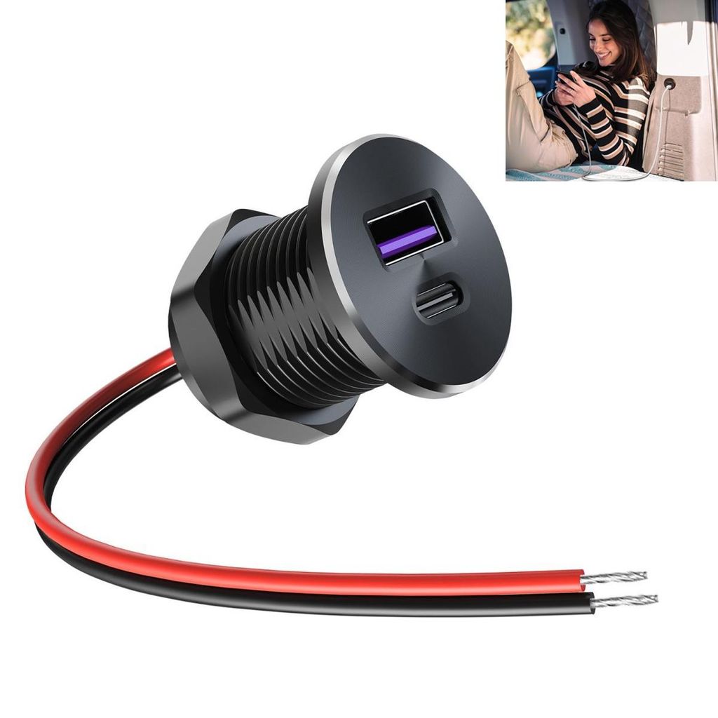 USB C Steckdose 12V Wohnmobil Vollaluminium 40W,Einbau Duales PD 3.0 20W Typ C Ladegerät,KFZ Zigarettenanzünder Adapter für Boot Wohnwagen Campe...