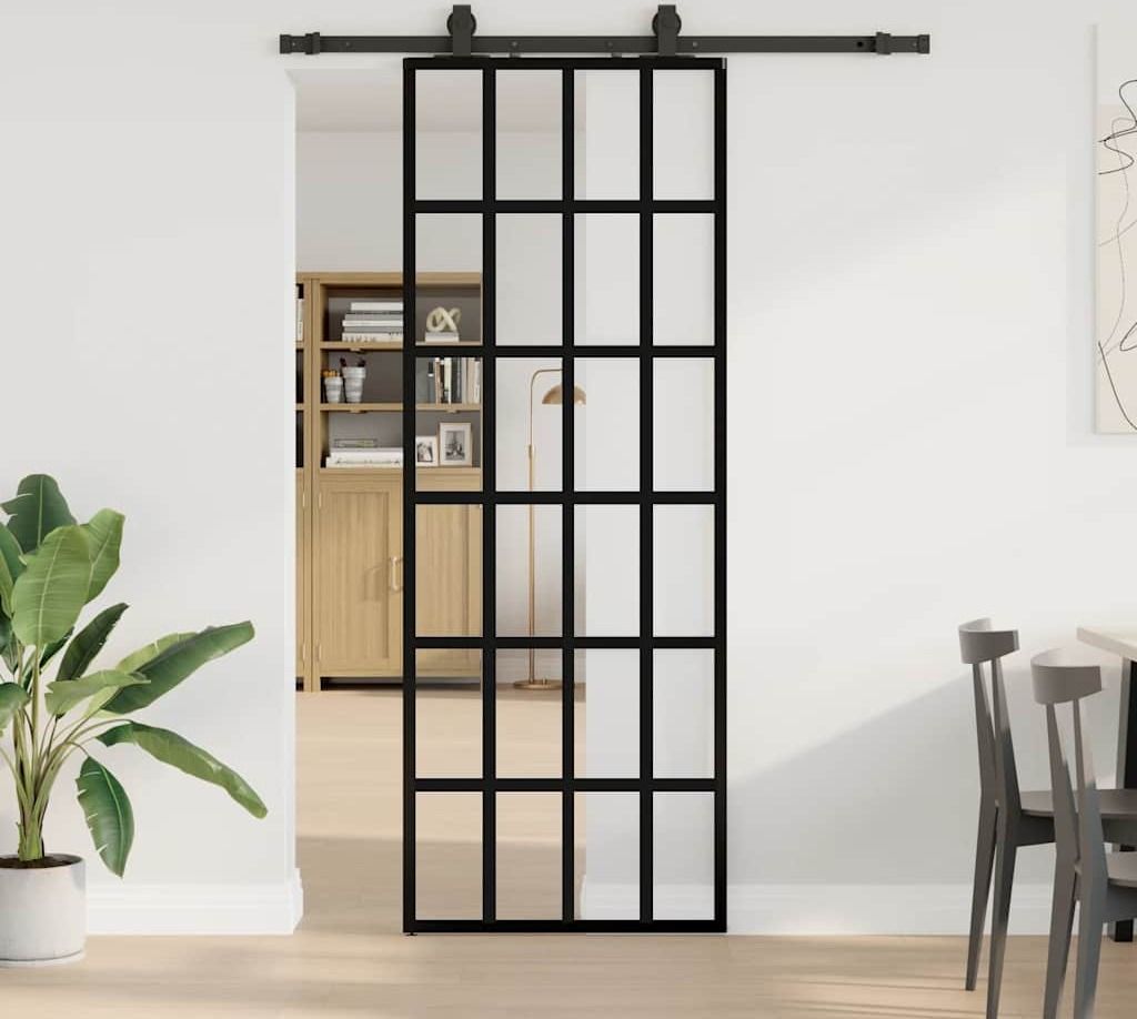 (Robust Möbel)Schiebetür - elegantes Design - mit Beschlag Schwarz 76x205cm ESG-Glas Promotion456115 - Zimmertüren