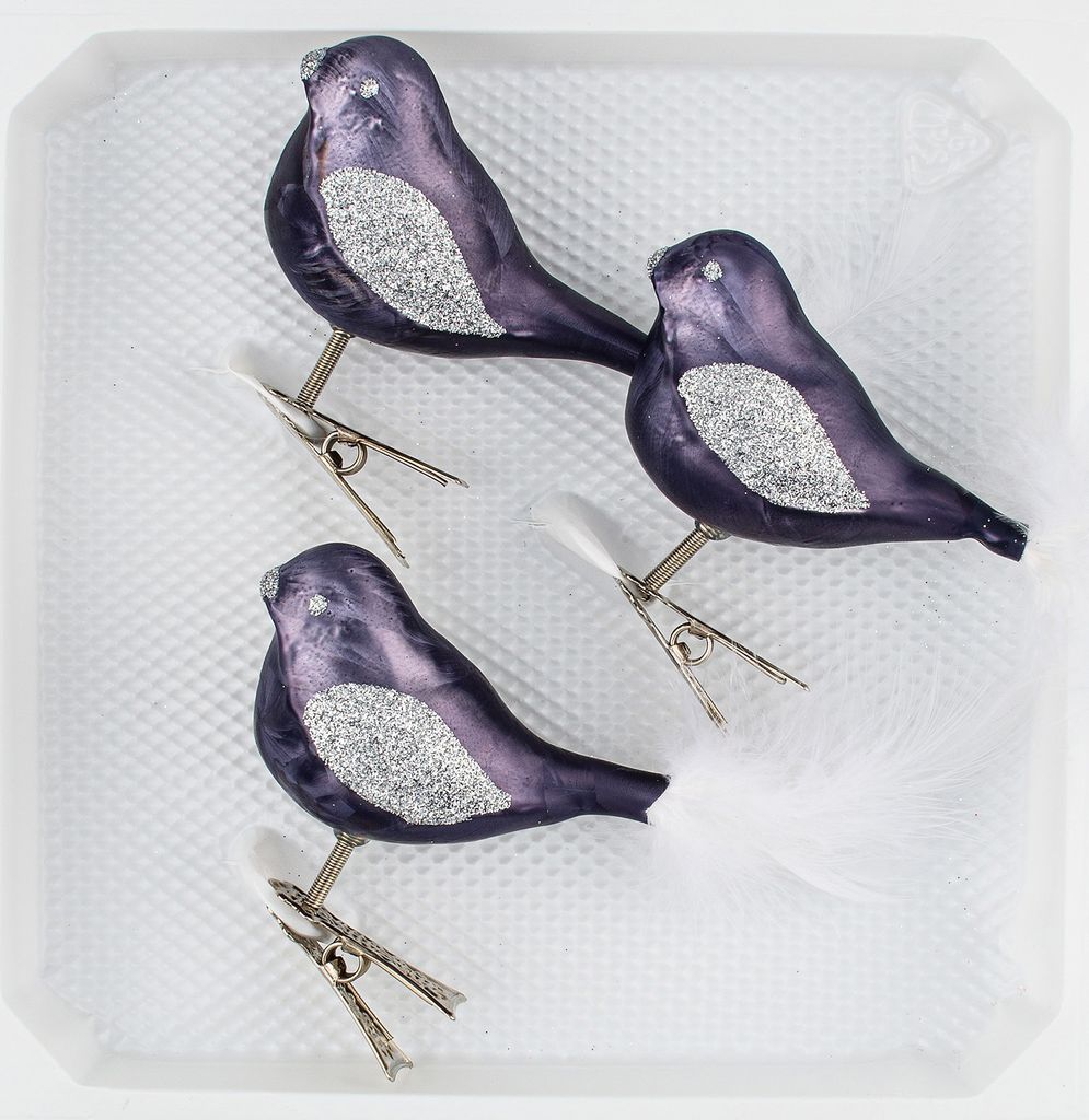 3 tlg. Glas Vogel Set in "Ice Graphit Silber"