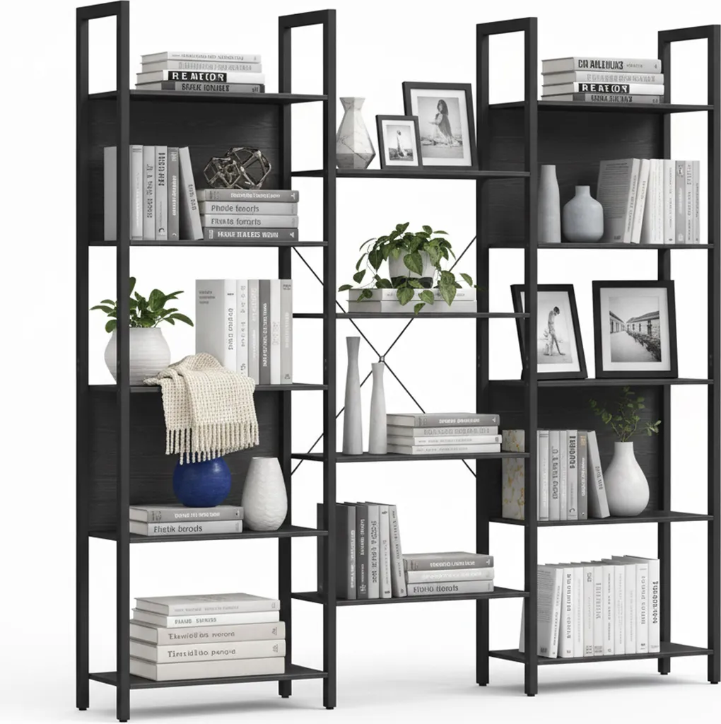 Grande Bibliothèque de Style Industriel à 14 Étagères pour Salon