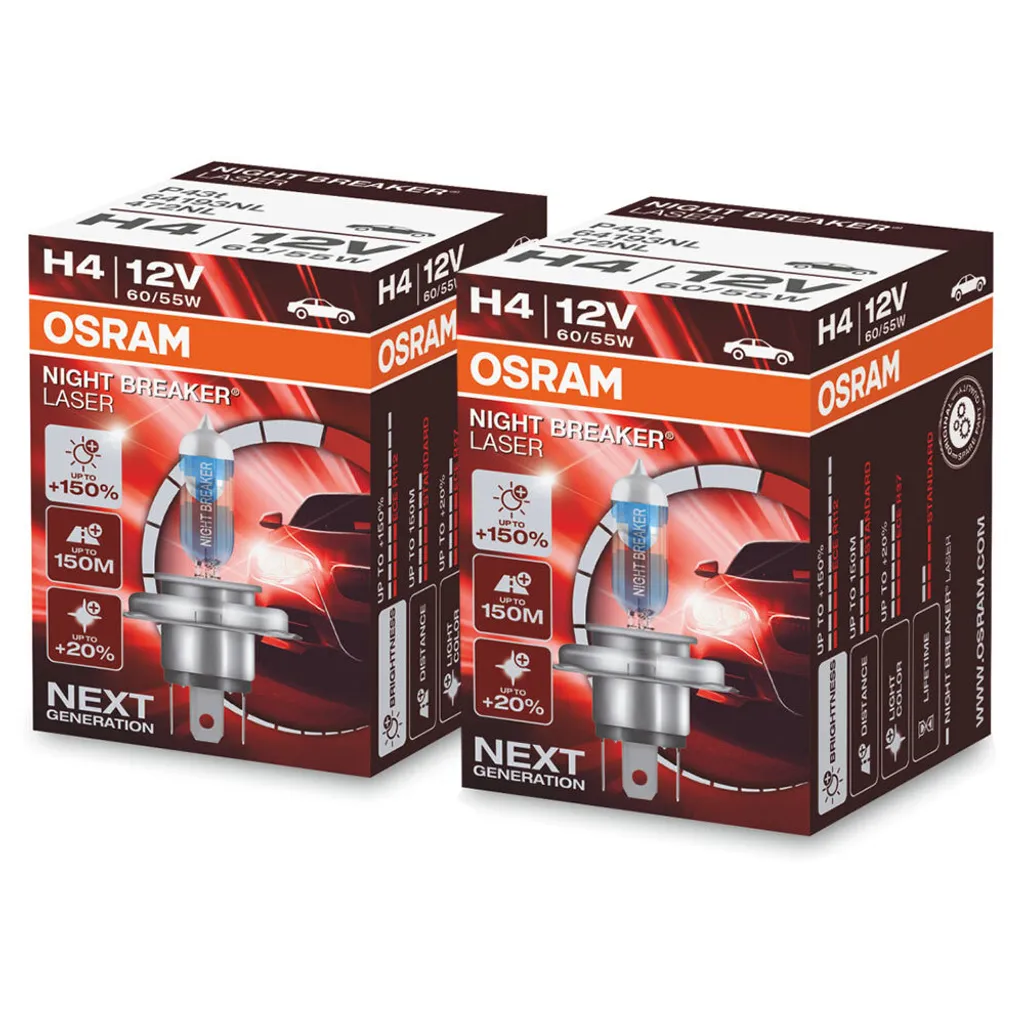 2x Lampade H4 Osram Night Breaker Laser +150% Luce | Kit Proiettori Auto