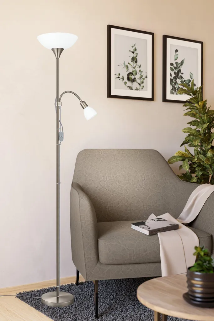 Lampadaire de Salon à Double Éclairage Nickel avec Liseuse Orientable