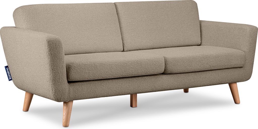 KONSIMO Klassische Sofas 3 Personen mit Armlehnen "TAGIO", Braun, Bouclé-Stoff, Scandinavian, 190x80x88cm