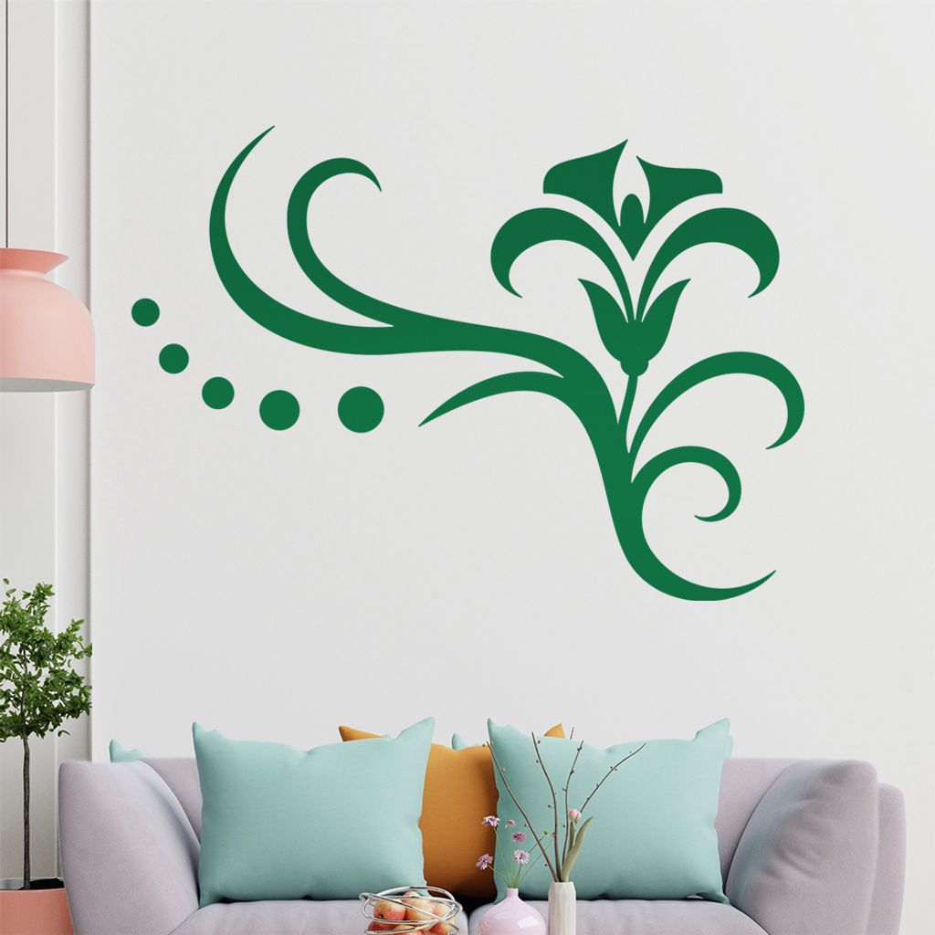Blume - Linien Punkte Wandtattoo in 6 Größen - Wandaufkleber Wall Sticker - Dekoration, Küche, Wohnzimmer, Schlafzimmer, Badezimmer