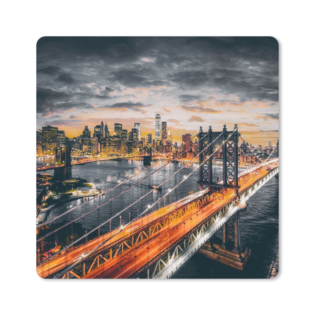 MuchoWow Mauspad Mousepad New York - Orange - Brücke 20x20 cm - Mousepads - Maus Mat - Pad - Mausunterlage - Desk Mat - Bureauartikeln