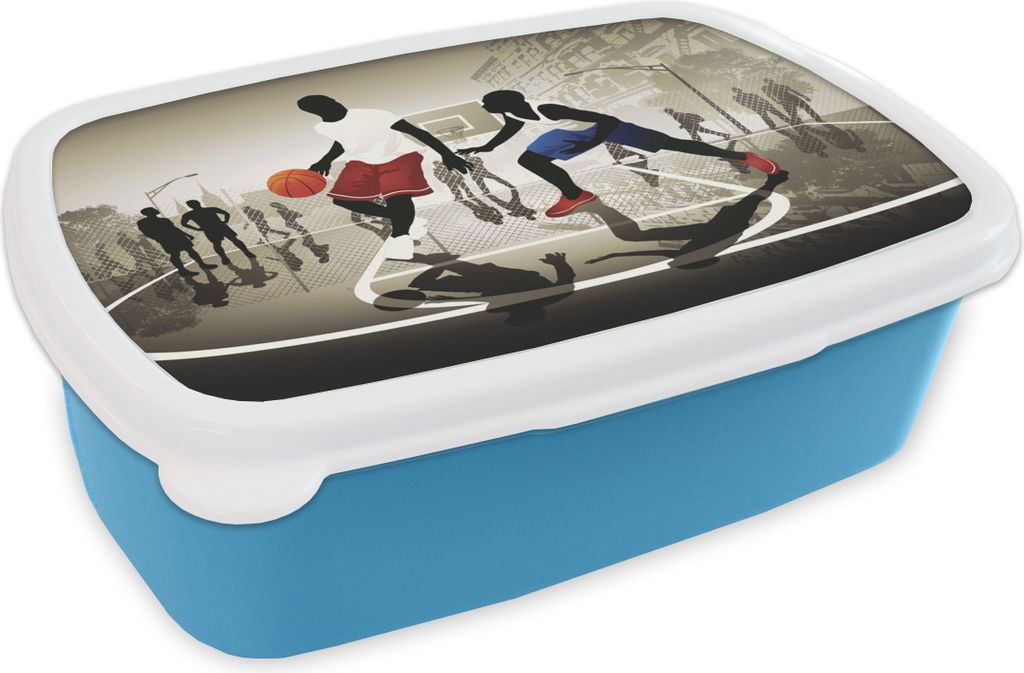 KitchenYeah Lunchbox Brotzeit Brotdose 17x11 cm Eine Illustration von zwei Basketballspielern auf der Straße Kinder Brotzeitdose - Lunch - Kunst...