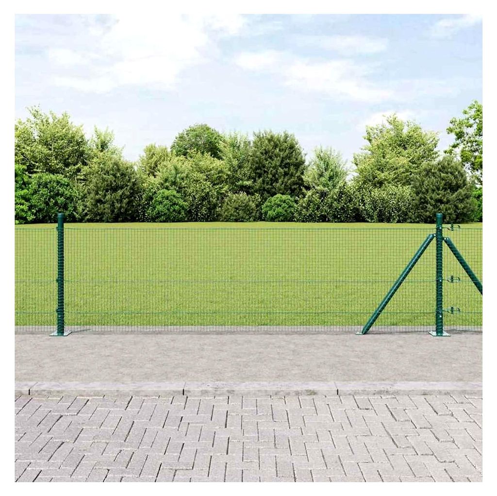 Geschweißter Drahtzaun mit 13 Flanschpfosten Grün 0,6 x 25 m Stahl Zubehör