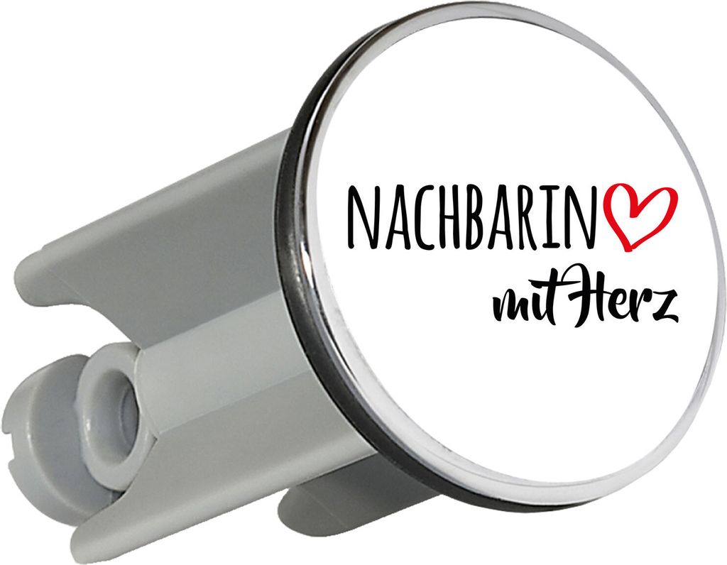 Huuraa Waschbeckenstöpsel Nachbarin mit Herz 4cm höhenverstellbar Abflussstopfen Geschenkidee