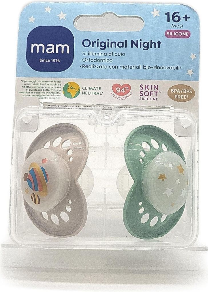 MAM Original Night Schnuller im 2er Set SkinSoft Silikon Schnullerhalter 16+