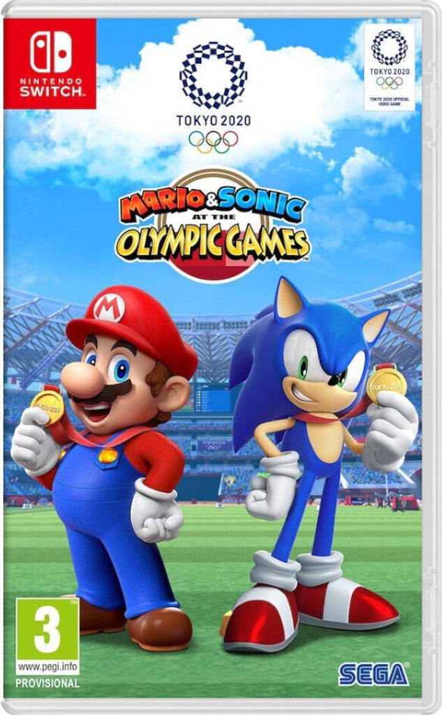 The cover art for the Nintendo Switch game 'Mario & Sonic at the Olympic Games Tokyo 2020'.