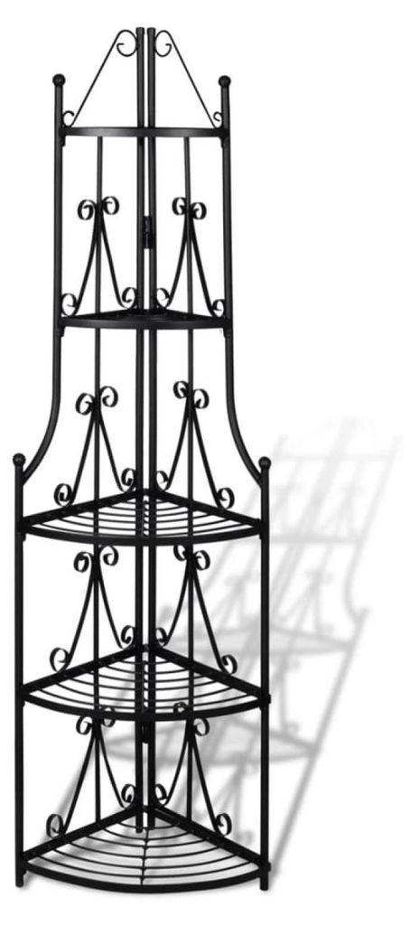 Zimilo Eck Pflanzenregal, 5 Ebenen, 160 cm, Metall Blumenständer mit Rosenmuster, für Garten, Balkon und Terrasse, Schwarz