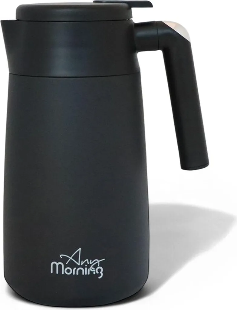 Any Morning brocca thermos in acciaio inox, brocca thermos sottovuoto, brocca da caffè isolata a prova di perdite, distributore di bevande calde e fredde a doppia parete, conservazione del calore per 12 ore, 40 once, nero