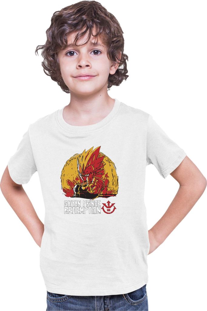 Kinder T-Shirt Dragon Anime Manga Ball Z Vegeta Prince, 5-6 Jahr - 116 / Weiß