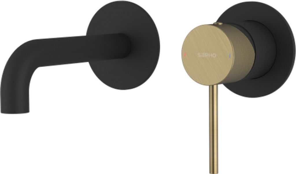 ULTRASAN 2-Loch Waschtischarmatur, Auslauf 15cm, Schwarz matt/Gold matt