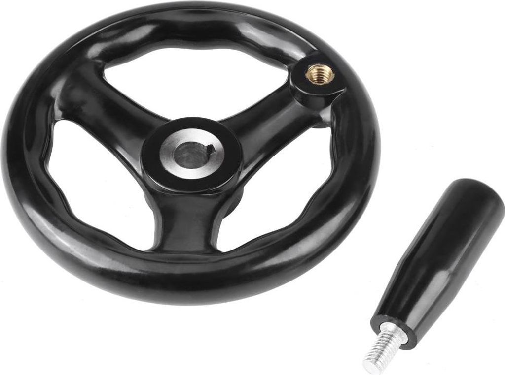1 Stück Rundes Handrad 12 x 125 mm, 3-Speichen Schwarz – Passend für Drehmaschinen und Fräsmaschinen