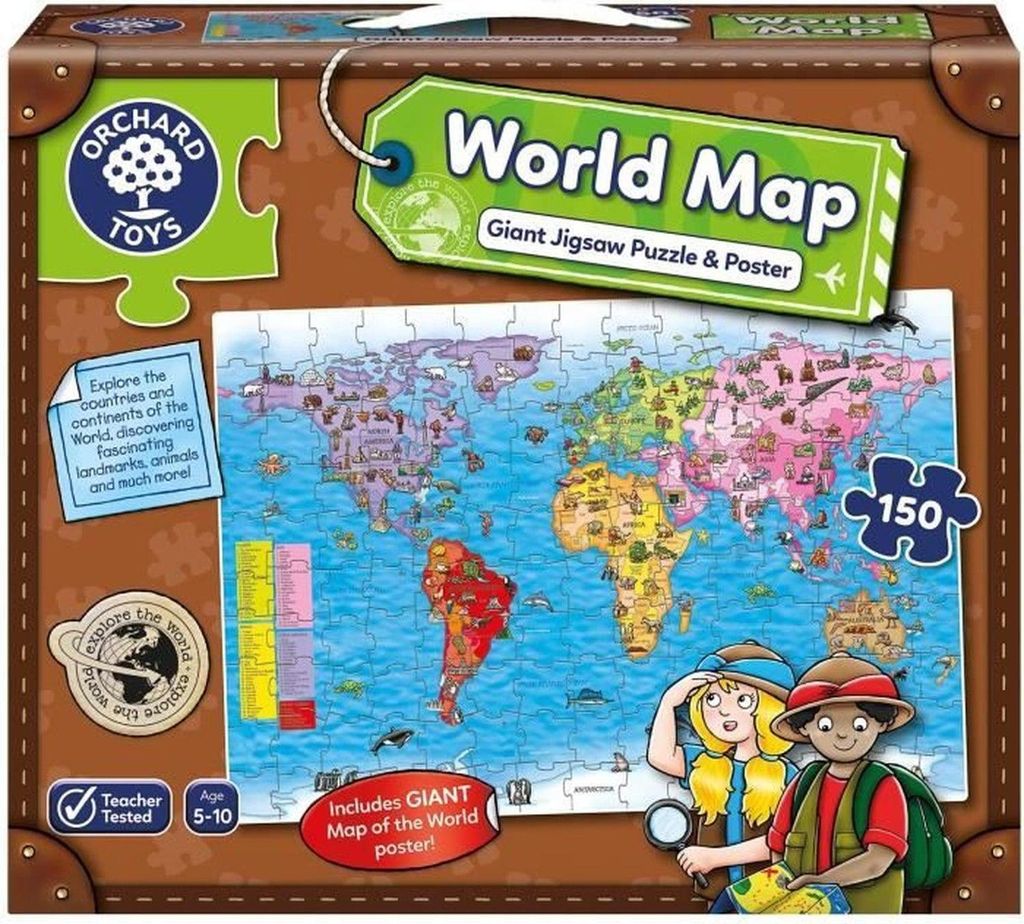 Puzzle und Poster Weltkarte 150 Teile - Englische Sprache