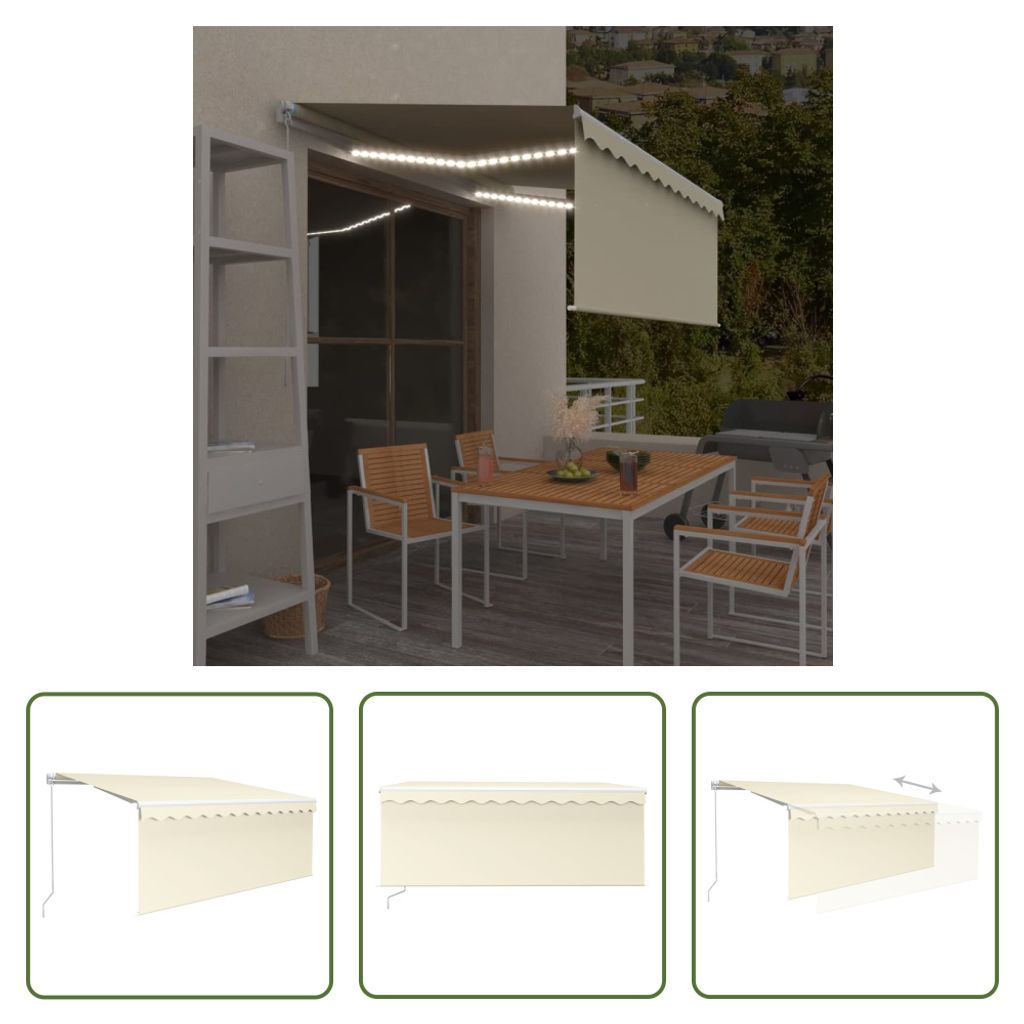 The Living Store Markise Manuell Einziehbar mit Rollo & LED 3,5x2,5 m Creme