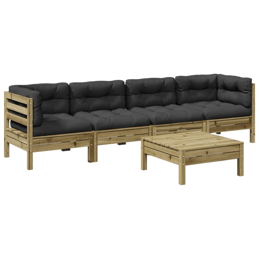 vidaXL 5-tlg. Garten-Sofagarnitur mit Kissen Kiefernholz Imprägniert