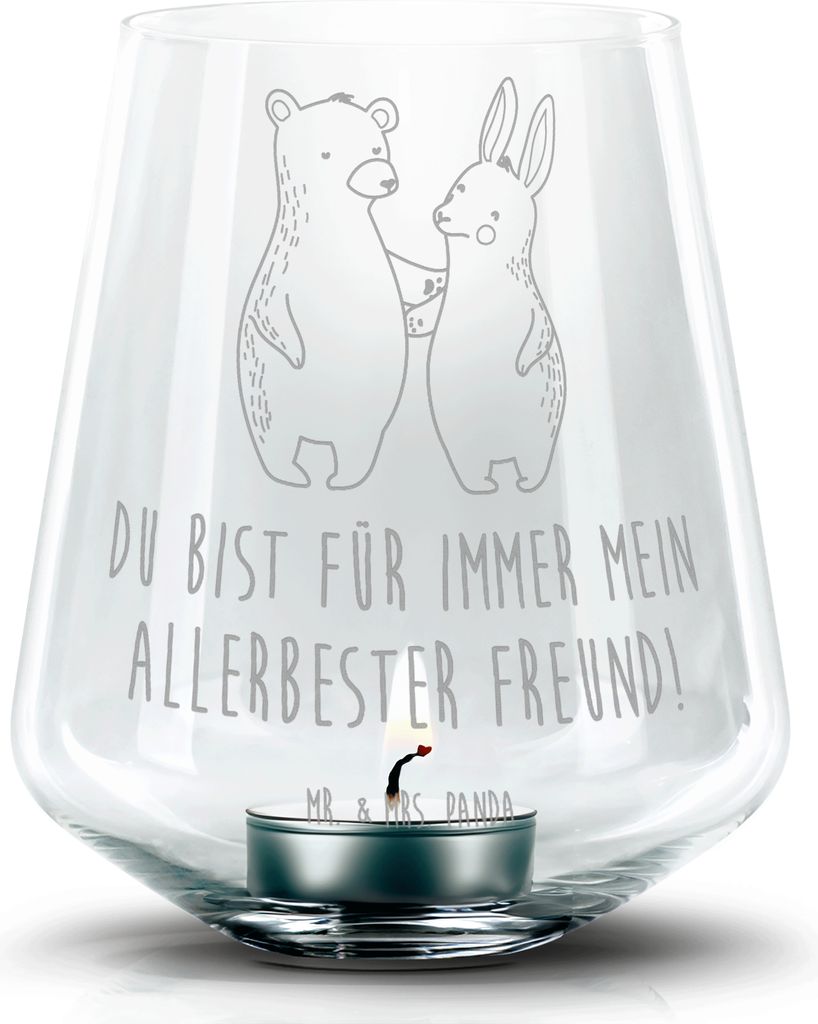 Mr. & Mrs. Panda Laterne Bär und Hase Umarmen - Transparent - Geschenk, Glas Windlicht, Umarmung, für Immer, Teelicht, Freunde, gravur, Freundin,...