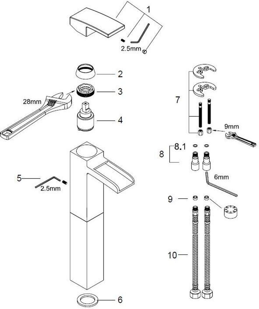 Wasserfall Wasserhahn Rombo XL mit Bedienhebel von Wiesbaden in Chrom