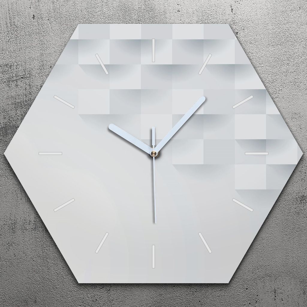 Uhr hexagonal 40 cm Glas Geräuschlos weiße Zeiger - Geometrische Muster Abstrakt