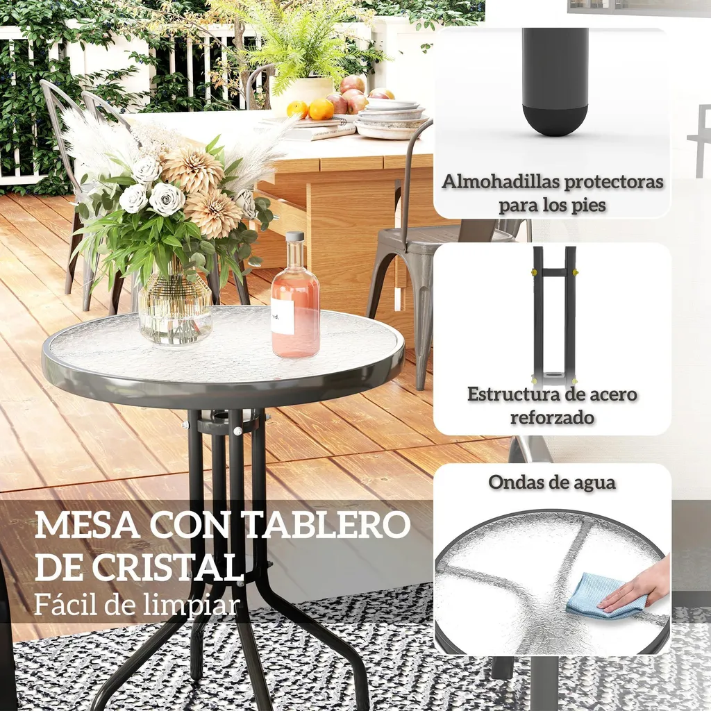 Salon extérieur gris clair en acier robuste et textilène haute densité - 7