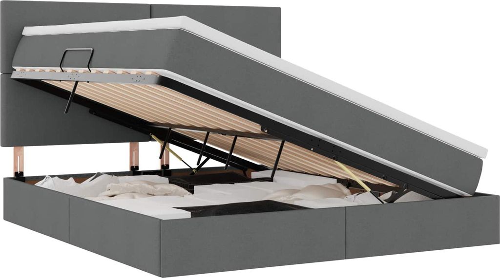 vidaXL Bett mit Stauraum und LED Dunkelgrau 180 x 200 cm Polyester