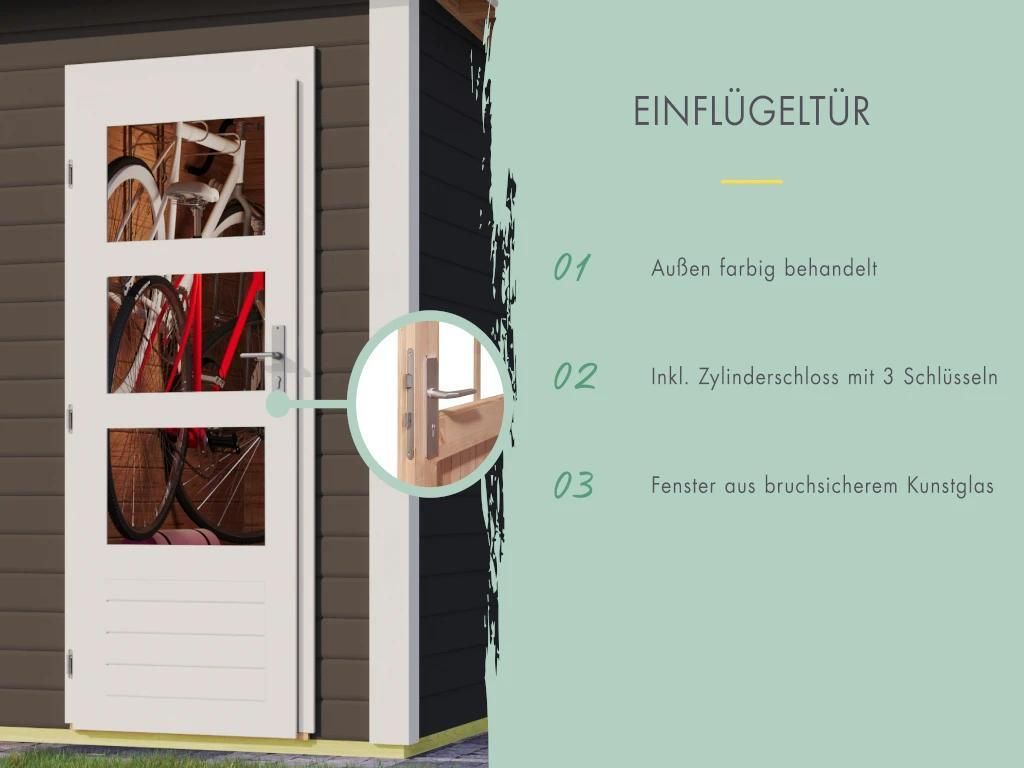 KARIBU Gartenhaus Zweiraumhaus Terragrau 28 mm, Gartenhaus Mit Anbaudach, Fichte Massivholz, Inklusive 2,6 Meter Anbaudach, Zweiraum Gartenhaus, Te...